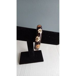 Flower Bangle Bracelet Brown‎ Floral Rhinestone Accent Fashion Jewelry